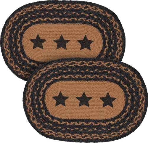 Vista 7 de VHC Brands Farmhouse Star - Mantel individual para mesa de comedor, yute trenzado, ovalado, negro tostado, 10 x 16 pulgadas