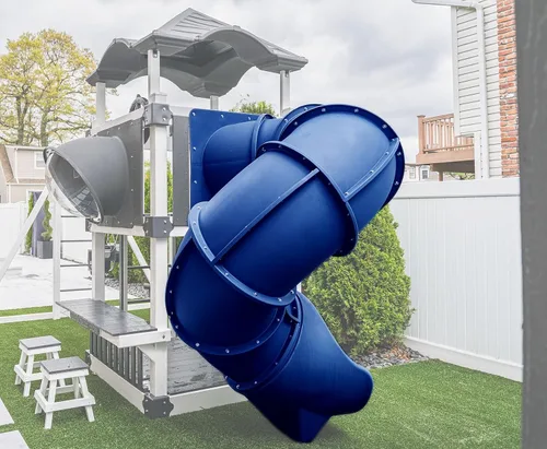 Vista 3 de Tobogán Turbo Twister de 5 pies para juegos – Aventura de giro, paseo suave y seguro TUSK Strong℠ (azul)