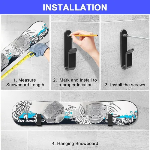 Vista 4 de Horizontal Snowboard Wall Mount Clips Snowboard Wall Rack Snowboard Mount Storage Snowboard Display Wall Mount for Room, Garage