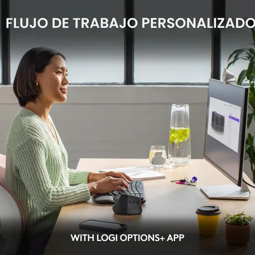 Vista 8 de Logitech Wave Keys - Teclado ergonómico inalámbrico con reposamanos acolchado para múltiples sistemas operativos + mouse Lift ergonómico vertical