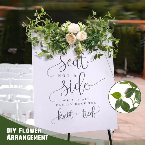 Vista 5 de Plantas artificiales vegetación, tallos de eucalipto, ramas para decoración del hogar, hojas de ficus rústicas sintéticas florales para mesa