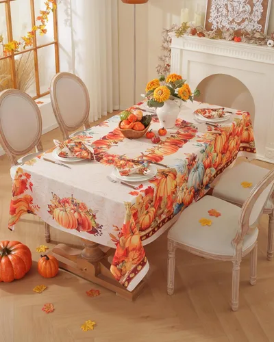 Vista 9 de Honellaty - Mantel rectangular con diseño de calabaza otoñal, 52 x 70 Cosecha de calabaza