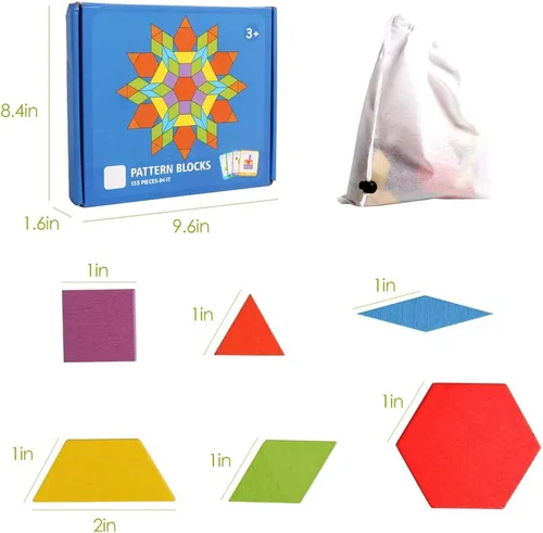 Vista 3 de Juego de bloques de madera con patrón de 155 piezas, rompecabezas de forma geométrica, Tangram de jardín de infantes, aprendizaje temprano
