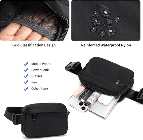 Vista 3 de EXYANGEE Riñonera unisex con correa ajustable, Negro -, Riñonera elegante