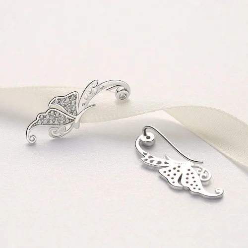 Vista 4 de Ear Crawler, Mariafashion Cuff Earrings Sterling Silver Ear Climber Butterfly Diamond Zircon Stud Earrings (butterfly ear cuff)