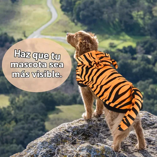 Vista 5 de Disfraz de tigre de Halloween para perro, divertido uniforme de gato, tigre, ropa de cosplay para perros pequeños a medianos (S)