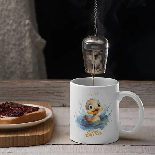 Vista 6 de Tazas de cerámica blancas de pato personalizadas de 11 o 15 onzas, taza de té Hey Pat, tazas de café con nombre personalizado, tazas de pato regalos