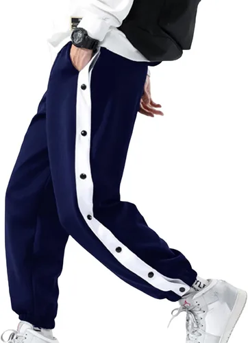 Vista 4 de Pantalones deportivos de baloncesto para hombre, pantalones de baloncesto con abertura alta, botones a presión, pantalones sueltos para correr