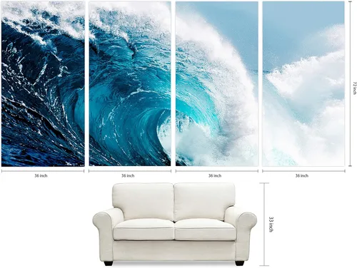 Vista 9 de Empire Art Direct Blue Wave ABCD - Juego de 4 paneles de vidrio templado flotante sin marco, listo para colgar, sala de estar, dormitorio y oficina