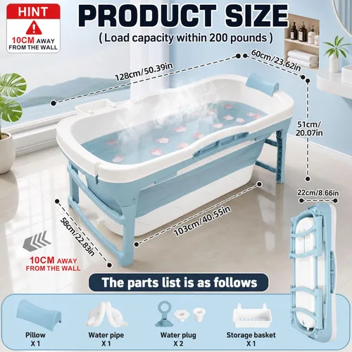 Vista 2 de Bañera portátil - Bañera plegable de 235L/62.1 galones con tapa