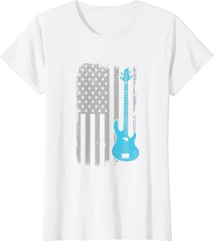 Vista 57 de Electric Bass Guitar Player American Flag Musician T-Shirt Asphalt Grey