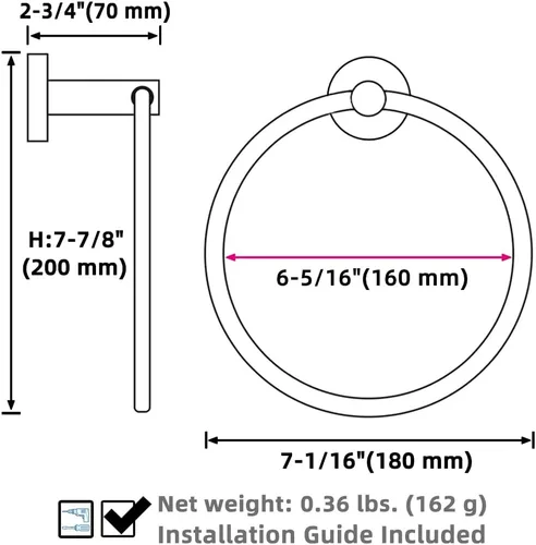 Vista 9 de APLusee Towel Ring for Bathroom Wall, Brushed Dark Gold Hand Towel Ring Holder, Heavy Duty SUS 304 Stainless Steel Modern Bathroom Accessories
