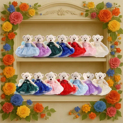 Vista 6 de Muñeca de quinceañera con vestido de membrillo con vestido, decoraciones de quinceañera, regalos de decoración de quinceañera, OSO de peluche