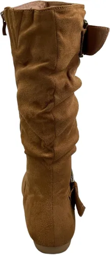Vista 5 de FZ-Fits Botas de media pantorrilla con hebilla de punta redonda cerrada y hebilla lateral con cremallera lateral para mujer