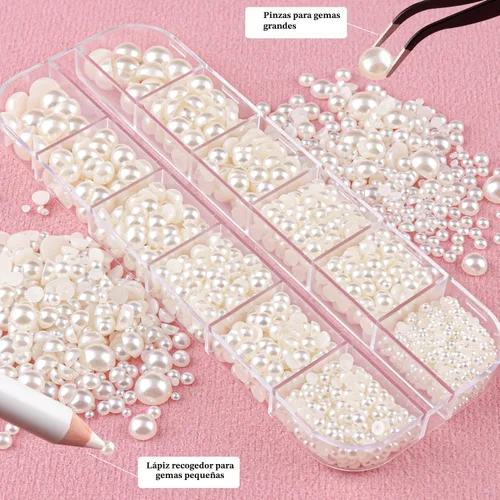 Vista 4 de 2700 perlas de espalda plana para manualidades de perlas para uñas