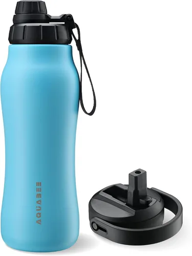 Vista 10 de Insula - Botella de agua de acero inoxidable con boquilla y tapa con popote, sin BPA y a prueba de fugas, botella de agua aislada al vacío de doble