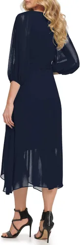 Vista 3 de DKNY Vestido midi cruzado de imitación de media manga con globo para mujer, Baya