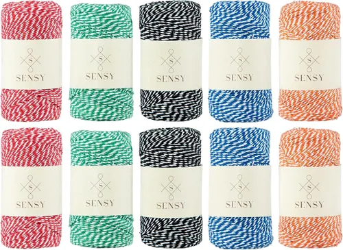 Vista 17 de Sensy - Cordón de algodón a rayas para panaderos de alta calidad, para manualidades y envoltura de regalos (negro y blanco)