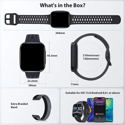 Vista 6 de Fitpolo Smart Watches for Men Android iPhone (2 Bands), [1.85" AMOLED Screen] Smartwatch Fitness Tracker 3ATM Waterproof with Bluetooth Calls, Heart