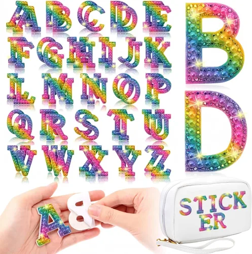 Vista 9 de 52 piezas de diamantes de imitación de letras de perlas A-Z suministros de regreso a casa, color negro