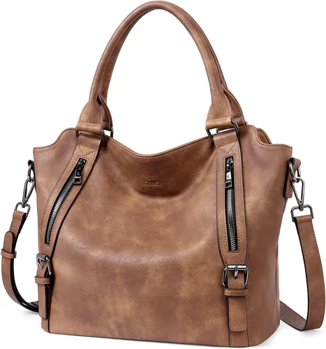Vista 12 de CLUCI - Bolsos de cuero vegano para mujer, bolso grande y de hombro tipo hobo 00-café oscuro