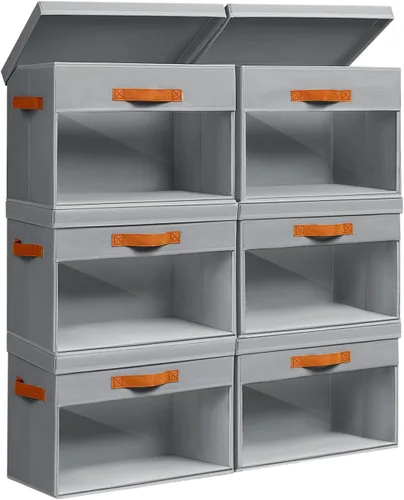 Vista 10 de Homsorout Cajas Grandes de Almacenamiento con Tapas - Paquete de 3 Organizadores Plegables Decorativos con Ventanas Transparentes y Asas