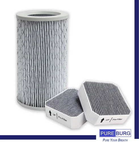 Vista 4 de PUREBURG Juego de filtros de repuesto compatibles con purificador de aire Molekule, carbón activado HEPA 2 en 1, centro y 2 prefiltros, paquete de 3