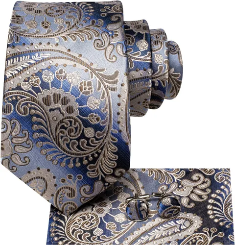 Vista 71 de Hi-Tie Corbatas de seda para hombre, diseño de cachemira a rayas, con bolsillo, gemelos cuadrados, conjunto formal de negocios