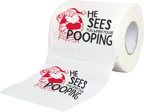 Vista 6 de Rollo de papel higiénico navideño con texto en inglés «He Sees You When You're Pooping», divertido papel higiénico, divertido regalo de Feliz