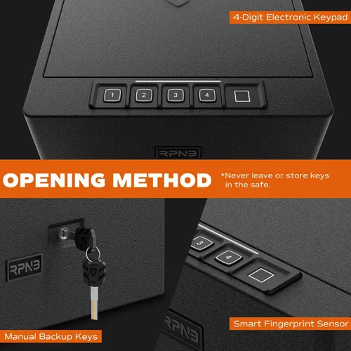 Vista 7 de RPNB Caja fuerte para armas, caja fuerte biométrica para pistola, 4 pistolas de alta capacidad con teclado digital, huella dactilar biométrica