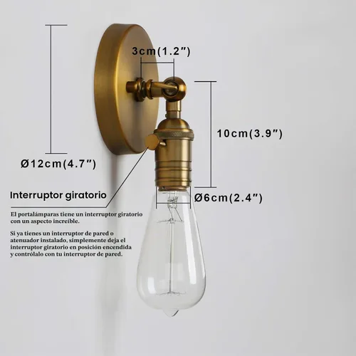 Vista 3 de Permo Vintage lámpara estilo candelabro de metal industrial para montar en pared, 60.00watts