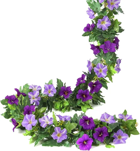 Vista 9 de Floweroyal Paquete de 2 guirnaldas de flores artificiales de 15.8 pies, flores de seda falsas de hiedra rosa para colgar en el arco de boda, fiesta