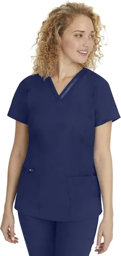 Vista 8 de Healing Hands Scrubs Top 3 bolsillos con cuello en V 2278 Jasmin para mujer, Azul (Aqua Mist)
