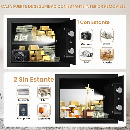 Vista 5 de Caja fuerte pequeña de 1.2 pies cúbicos ignífuga e impermeable para uso doméstico, caja de seguridad digital para el hogar con teclado programable