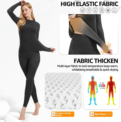 Vista 3 de UNIQUEBELLA Ropa interior térmica para mujer, capas base térmicas para mujer, ropa de esquí de compresión atlética larga