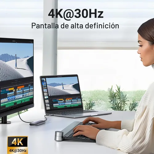 Vista 4 de UGREEN Revodok USB C Hub 6 en 1 USB C Dongle 4K HDMI 3 puertos USB 3.0, lector de tarjetas SD/TF compatible con MacBook Pro, MacBook Air, iPad