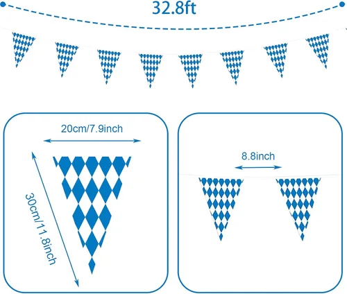 Vista 2 de PURPLE STAR 1N Banderín bávaro de 393 pies para el Oktoberfest, paquete de 12 banderines bávaros para Oktoberfest alemán para fiestas temáticas