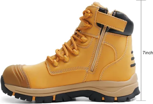 Vista 4 de Botas de trabajo para hombre, zapatos con punta de acero y cremallera lateral, resistentes al agua, antideslizantes, a prueba de pinchazos (OX2720)