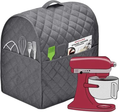 Vista 6 de Cubierta antipolvo para batidora de pie con 3 bolsillos compatible con cabezal inclinable KitchenAid, fácil limpieza, se puede planchar