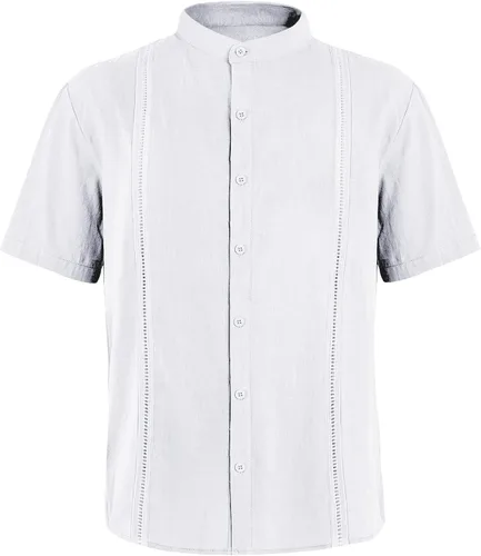 Vista 6 de Ryannology Guayabera - Camisas de lino de manga corta con botones para hombre, estilo casual, playa, campamento cubano, camisa mexicana para hombre