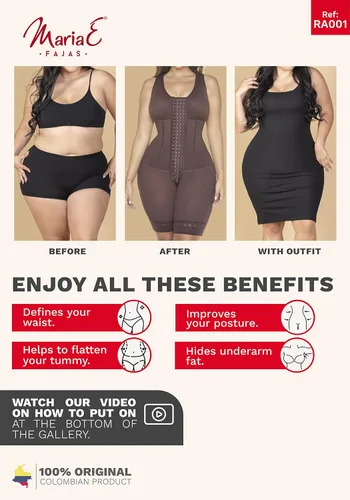 Vista 6 de MARIAE RA001 Fajas Colombianas - Body largo hasta la rodilla, faja moldeadora para uso diario, figuras de reloj de arena con huesos elásticos