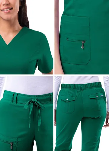 Vista 5 de Adar Pro - Conjunto para mujer camiseta con cuello en V y pantalones con múltiples bolsillos para trabajo ropa de enfermera
