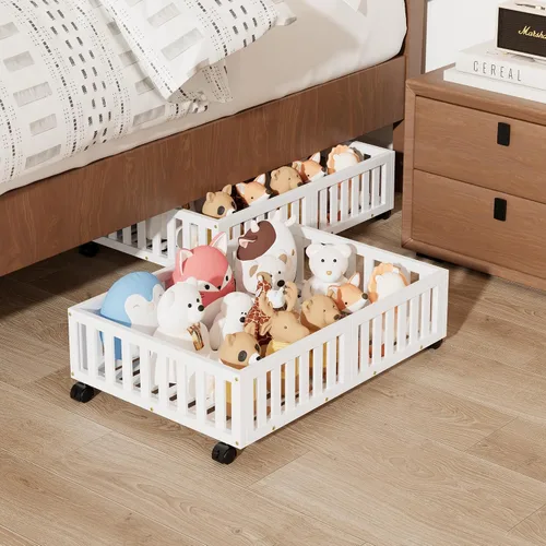 Vista 8 de Almacenamiento de bambú debajo de la cama con ruedas, caja organizadora de zapatos rodante debajo de la cama para zapatos, mantas, juguetes