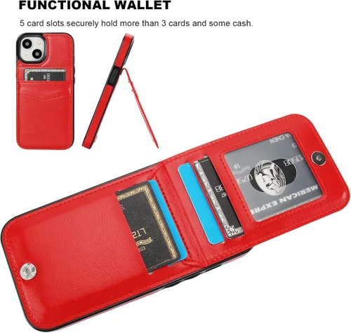 Vista 58 de KIHUWEY - Funda tipo cartera compatible con iPhone 15 con soporte para tarjetas de crédito, cierre magnético, soporte de cuero premium, cubierta