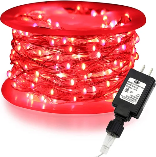Vista 19 de RUICHEN Guirnalda de luces LED de alambre plateado con carrete de 99 pies, 300 luces LED de 99 pies, color verde