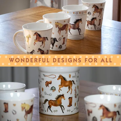 Vista 6 de SPOTTED DOG GIFT COMPANY Juego de 4 tazas de café de caballo, tazas de cerámica de porcelana de 12 onzas, regalos para amantes de los caballos