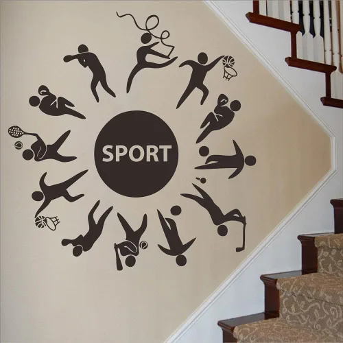 Vista 7 de Calcomanía deportiva de pared para habitación de los niños, calcomanías de PVC extraíbles con fútbol, baloncesto, béisbol y cuerda de saltar
