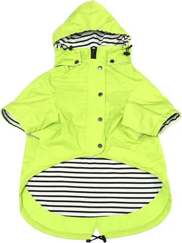 Vista 8 de Morezi - Impermeable con cremallera y botones reflectantes para perro, para la lluvia, cordón ajustable, capucha extraíble, elegante y de primera