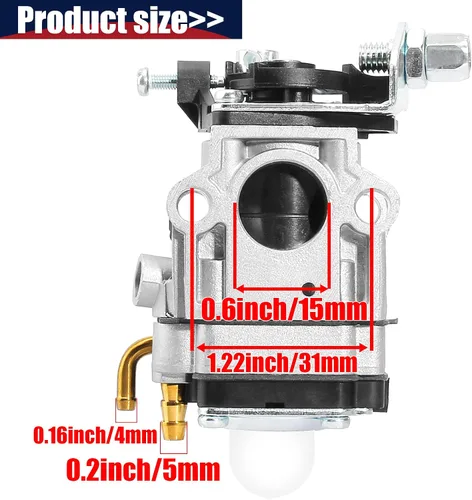 Vista 3 de Carburador para motor de 2 tiempos de 33cc 40cc 43cc 47cc 49cc 50cc con entrada de 15mm para Dirt Pocket Rocket, ATV, Scooter, Mini Chopper, Quad