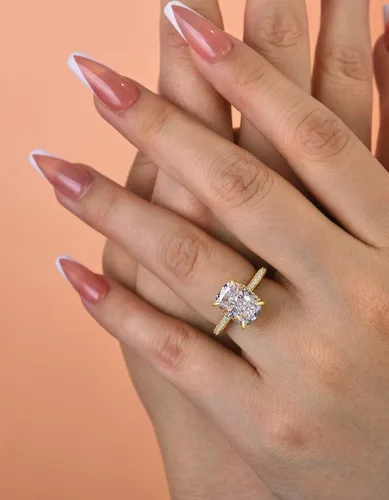 Vista 5 de Anillo de compromiso alargado de corte cojín de 4 CT7CT para mujer, anillo de diamantes de imitación, plata de ley 925, anillos de compromiso